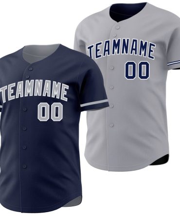 Custom Navy Gray-White Reversible Button-Down Baseball Jersey, Gift For Baseball Fans