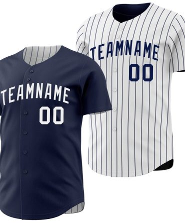 Custom Navy White Navy Pinstripe Reversible Button-Down Baseball Jersey, Gift For Baseball Fans