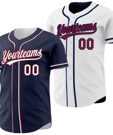 Custom Navy White-Crimson Reversible Button-Down Baseball Jersey, Gift For Baseball Fans