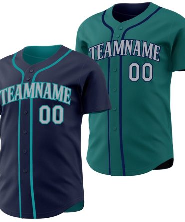 Custom Navy Gray-Teal Reversible Button-Down Baseball Jersey, Gift For Baseball Fans