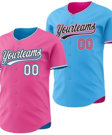 Custom Pink White Black-Sky Blue Reversible Button-Down Baseball Jersey, Gift For Baseball Fans
