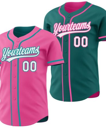 Custom Pink White-Teal Reversible Button-Down Baseball Jersey, Gift For Baseball Fans