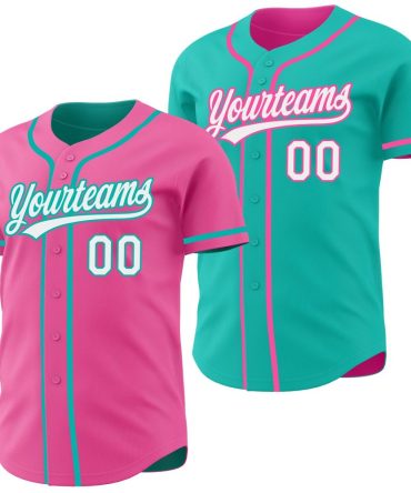 Custom Pink White-Aqua Reversible Button-Down Baseball Jersey, Gift For Baseball Fans