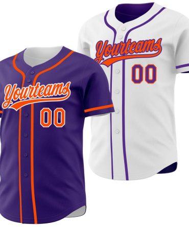 Custom Purple Orange-White Reversible Button-Down Baseball Jersey, Gift For Baseball Fans