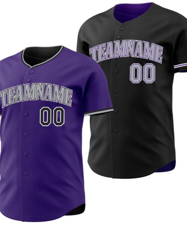 Custom Purple Black White-Gray Reversible Button-Down Baseball Jersey, Gift For Baseball Fans