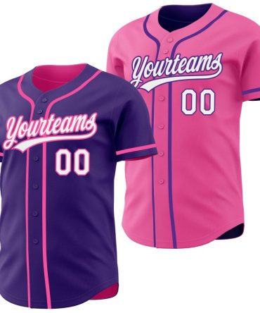Custom Purple White-Pink Reversible Button-Down Baseball Jersey, Gift For Baseball Fans