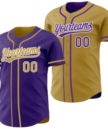 Custom Purple Old Gold-White Reversible Button-Down Baseball Jersey, Gift For Baseball Fans