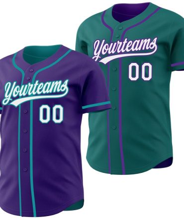 Custom Purple White-Teal Reversible Button-Down Baseball Jersey, Gift For Baseball Fans