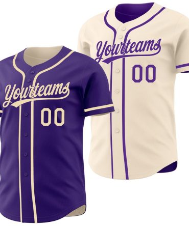 Custom Purple-Cream Reversible Button-Down Baseball Jersey, Gift For Baseball Fans
