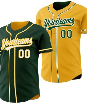 Custom Green White-Gold Reversible Button-Down Baseball Jersey, Gift For Baseball Fans