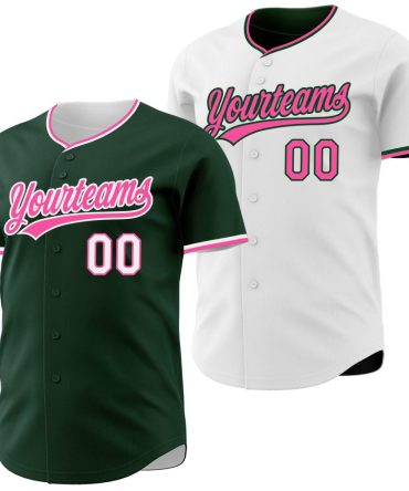 Custom Green White-Pink Reversible Button-Down Baseball Jersey, Gift For Baseball Fans