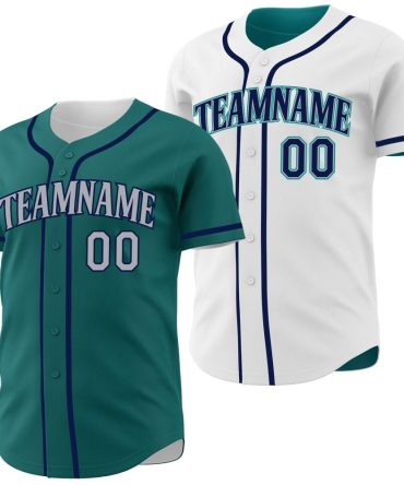 Custom Teal Gray-Navy Reversible Button-Down Baseball Jersey, Gift For Baseball Fans