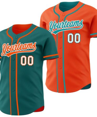 Custom Teal Orange-White Reversible Button-Down Baseball Jersey, Gift For Baseball Fans