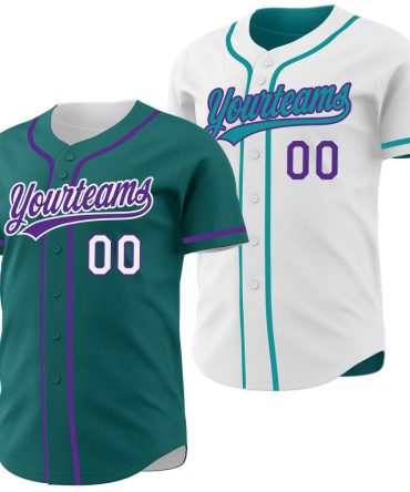 Custom Teal Purple-White Reversible Button-Down Baseball Jersey, Gift For Baseball Fans