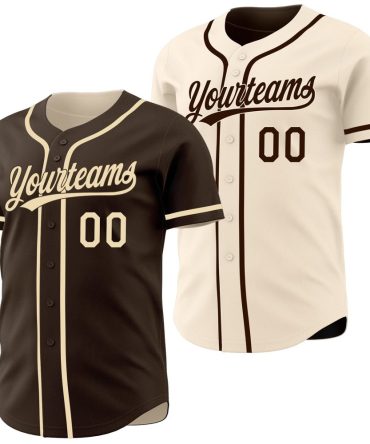 Custom Brown-Cream Reversible Button-Down Baseball Jersey, Gift For Baseball Fans