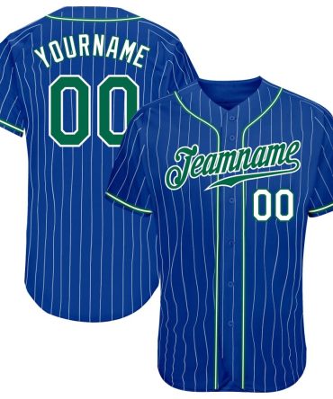 Custom Royal White Pinstripe Kelly Green-White Baseball Jersey, Gift For Baseball Fans