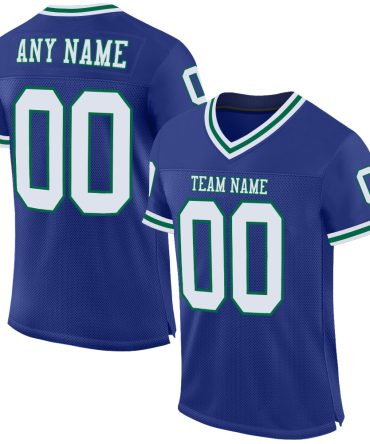 Custom Royal White-Kelly Green Throwback Football Jersey, Gift For Football Fans