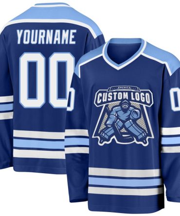 Custom Royal White-Light Blue Hockey Jersey, Gift For Hockey Fans