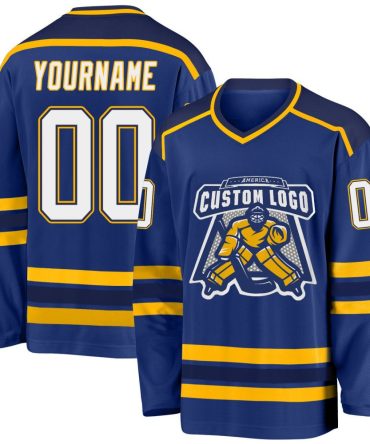 Custom Royal White Navy-Gold Hockey Jersey, Gift For Hockey Fans