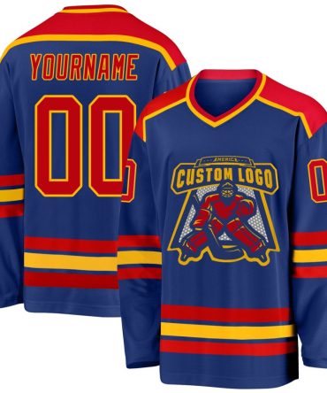 Custom Royal Red-Gold Hockey Jersey, Gift For Hockey Fans
