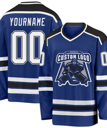 Custom Royal White-Black Hockey Jersey, Gift For Hockey Fans