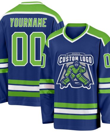 Custom Royal Neon Green-White Hockey Jersey, Gift For Hockey Fans