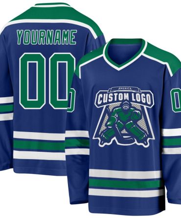 Custom Royal Kelly Green-White Hockey Jersey, Gift For Hockey Fans