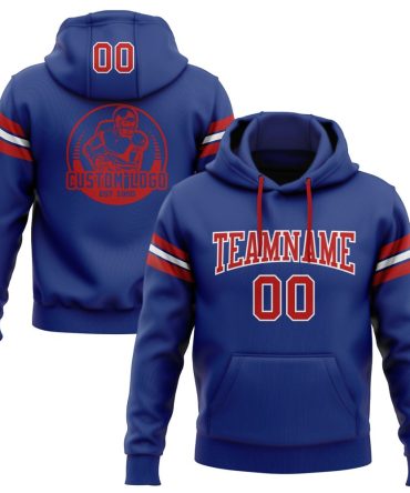 Custom Royal Red-White Football Pullover Sweatshirt Hoodie, Gift For Football, Baseball, Hockey, Basketball, Softball & Rugby Fans
