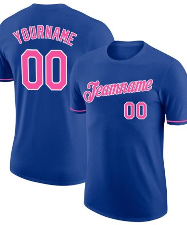 Custom Royal Pink-White Performance T-Shirt, For Football, Baseball, Hockey, Basketball, Softball & Rugby Fans