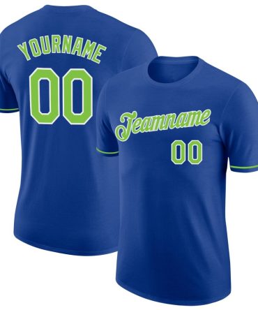 Custom Royal Neon Green-White Performance T-Shirt, For Football, Baseball, Hockey, Basketball, Softball & Rugby Fans