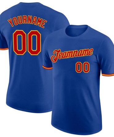 Custom Royal Red-Gold Performance T-Shirt, For Football, Baseball, Hockey, Basketball, Softball & Rugby Fans