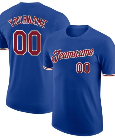 Custom Royal Crimson-Cream Performance T-Shirt, For Football, Baseball, Hockey, Basketball, Softball & Rugby Fans