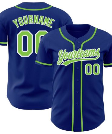 Custom Royal Neon Green-White Baseball Jersey, Gift For Baseball Fans