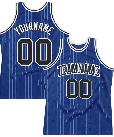 Custom Royal White Pinstripe Black-White Basketball Jersey, Gift For Basketball Fans