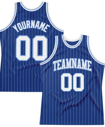 Custom Royal White Pinstripe White-Light Blue Basketball Jersey, Gift For Basketball Fans