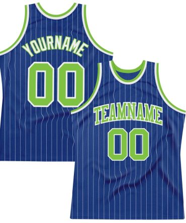 Custom Royal White Pinstripe Neon Green-White Basketball Jersey, Gift For Basketball Fans