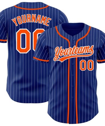 Custom Royal White Pinstripe Orange Baseball Jersey, Gift For Baseball Fans