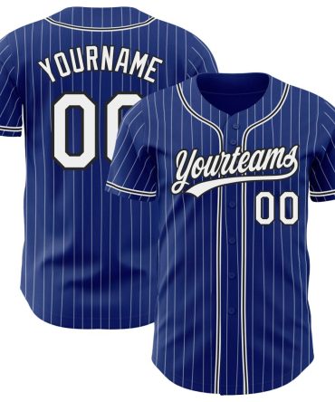 Custom Royal White Pinstripe Black Baseball Jersey, Gift For Baseball Fans