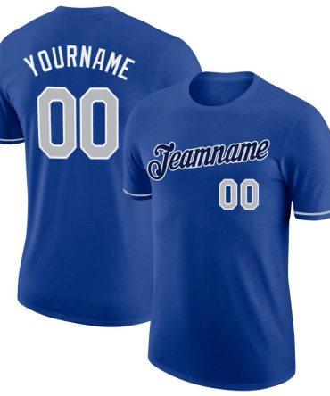 Custom Royal Gray-White Performance T-Shirt, For Football, Baseball, Hockey, Basketball, Softball & Rugby Fans