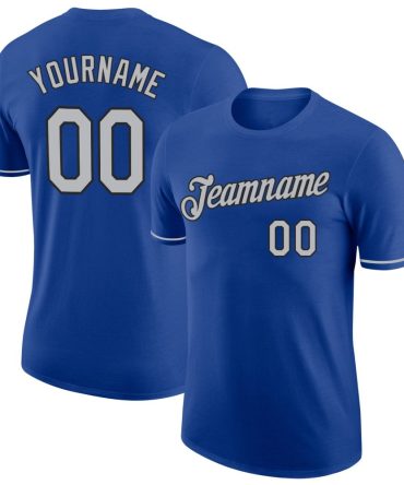 Custom Royal Gray-Black Performance T-Shirt, For Football, Baseball, Hockey, Basketball, Softball & Rugby Fans
