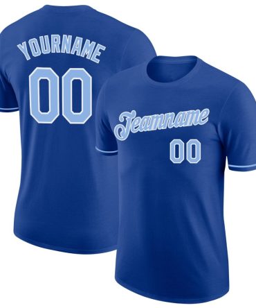 Custom Royal Light Blue-White Performance T-Shirt, For Football, Baseball, Hockey, Basketball, Softball & Rugby Fans