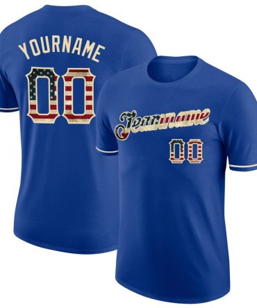 Custom Royal Vintage Usa Flag-City Cream Performance T-Shirt, For Football, Baseball, Hockey, Basketball, Softball & Rugby Fans