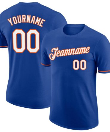 Custom Royal White-Orange Performance T-Shirt, For Football, Baseball, Hockey, Basketball, Softball & Rugby Fans