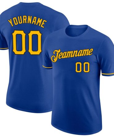 Custom Royal Gold-Black Performance T-Shirt, For Football, Baseball, Hockey, Basketball, Softball & Rugby Fans