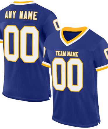 Custom Royal White-Gold Throwback Football Jersey, Gift For Football Fans