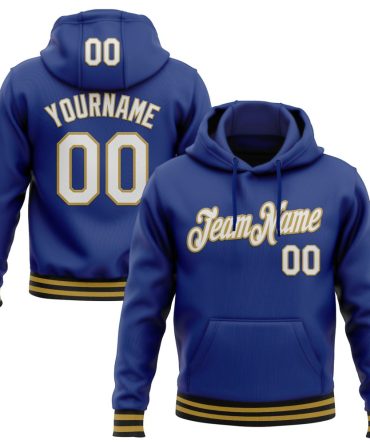 Custom Royal Old Gold-Black Sports Pullover Sweatshirt Hoodie, Gift For Football, Baseball, Hockey, Basketball, Softball & Rugby Fans