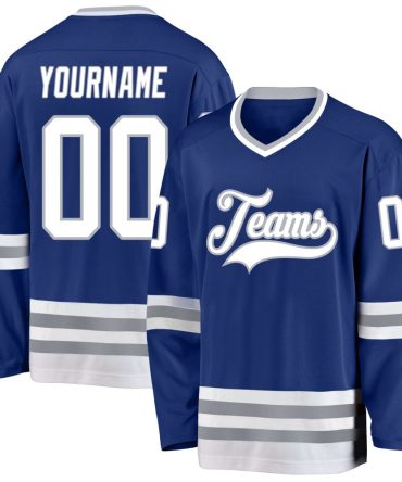 Custom Royal White-Gray Hockey Jersey, Gift For Hockey Fans