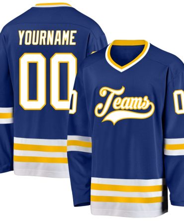 Custom Royal White-Gold Hockey Jersey, Gift For Hockey Fans