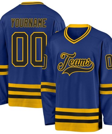 Custom Royal Black-Gold Hockey Jersey, Gift For Hockey Fans