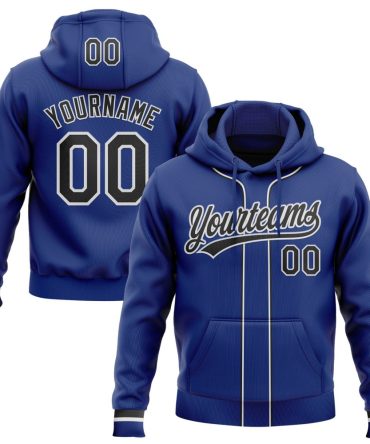 Custom Royal Black-White Baseball Pullover Sweatshirt Hoodie, Gift For Football, Baseball, Hockey, Basketball, Softball & Rugby Fans